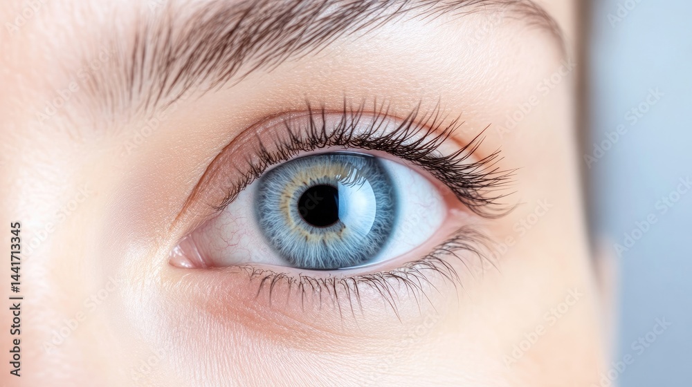 A close-up of a human eye with blue iris and long eyelashes, detailed view of the pupil and iris, macro photography, and natural beauty concept. A close-up of a human eye with blue iris and long eyelashes, detailed view of the pupil and iris, macro photography, and natural beauty concept.
