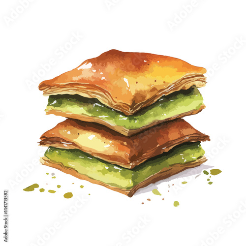 watercolor illustration of Baklava clipart isolated
