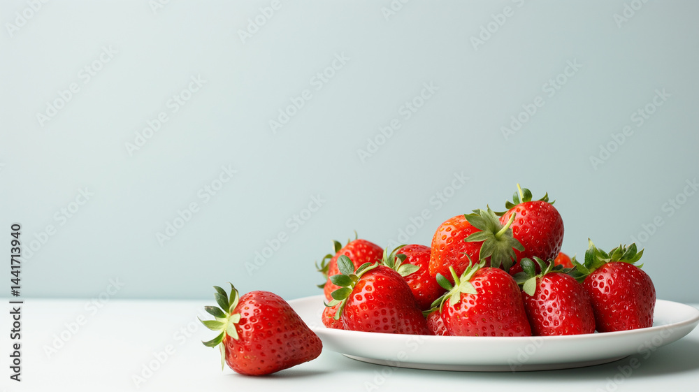 Strawberry Slice: Halved berries displayed on white plate for a clear layout