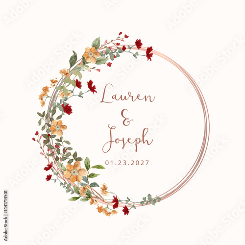 red yellow wildflower watercolor wreath