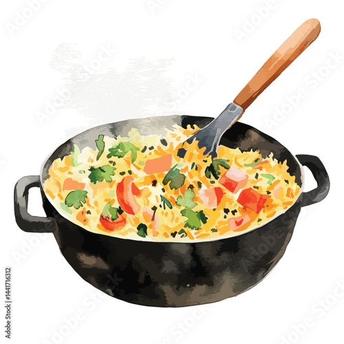 watercolor illustration of Biryani clipart isolated