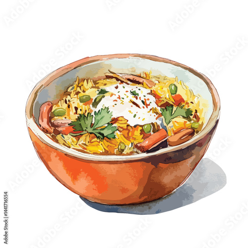 watercolor illustration of Biryani clipart isolated