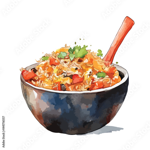 watercolor illustration of Biryani clipart isolated