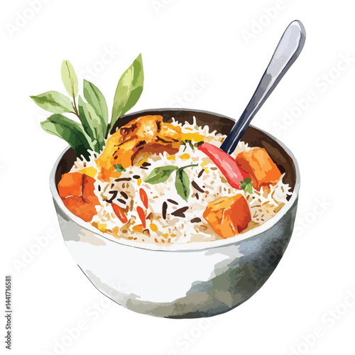 watercolor illustration of Biryani clipart isolated