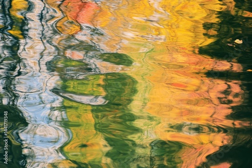 Fall Water: Colorful Foliage Tree Reflections in Calm Pond on Beautiful Autumn Day in New England