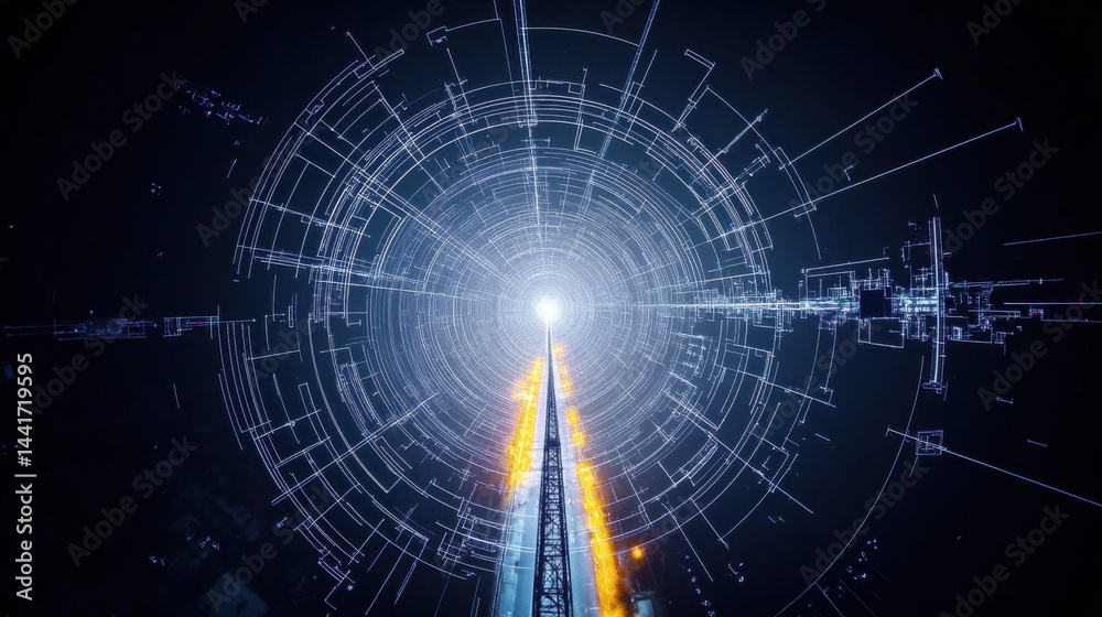 Obraz premium Innovative technology showcase futuristic energy structures digital realm visual art cosmic environment abstract viewpoint