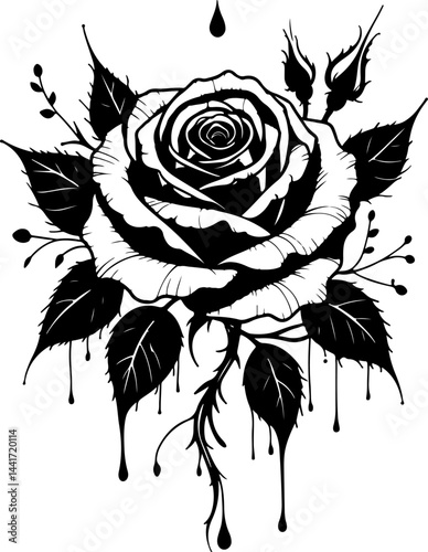 Dripping Black Rose Tattoo Illustration