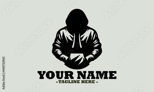 illustration black pullover hoodie logo art, A black hooded sweatshirt with a background vector