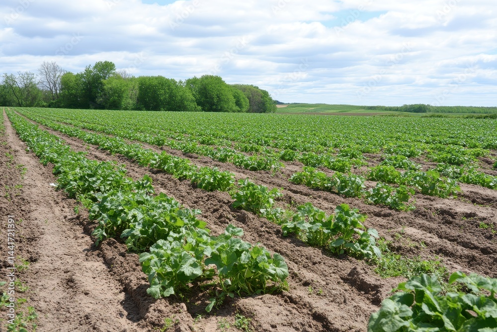 Farm Rows. Plowed Ground with Even Potato Rows for Agricultural Growth in Spring Farm Rows. Plowed Ground with Even Potato Rows for Agricultural Growth in Spring