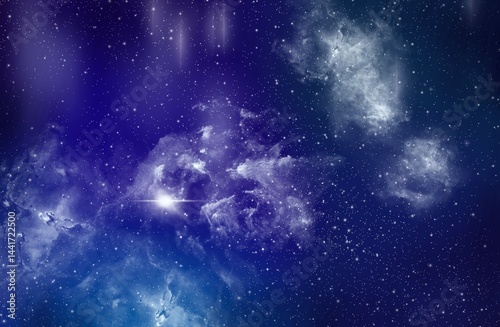 Galaxy in the blue clouds floating above the black background atmosphere