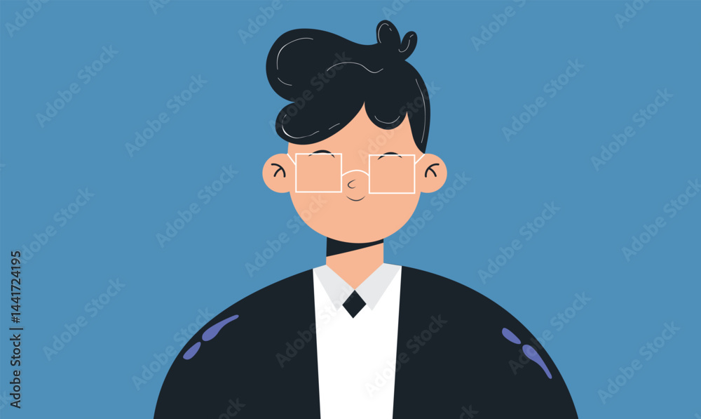 illustration of a boy character with glasses, showcasing a cheerful and friendly appearance illustration of a boy character with glasses, showcasing a cheerful and friendly appearance