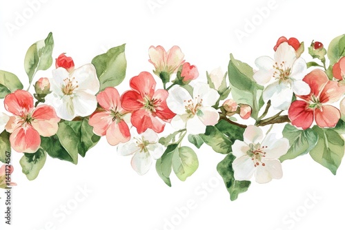 Floral Border. Watercolor Botanical Illustration with Delicate Blossom Frame