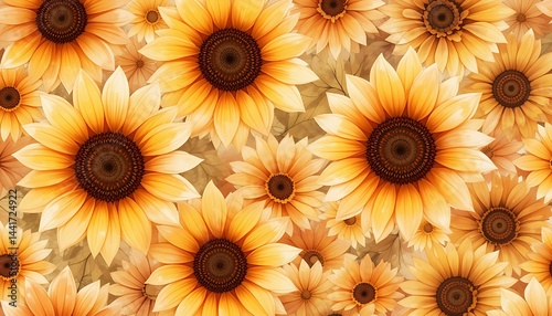 Sunflower Floral Pattern Warm Yellow Tones for Background or Texture