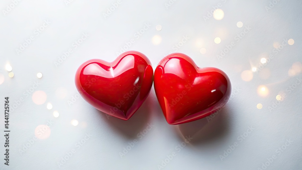 Fototapeta premium Aerial Heart Photography: Drone Shot of Two Hearts, White Background, Romantic Love