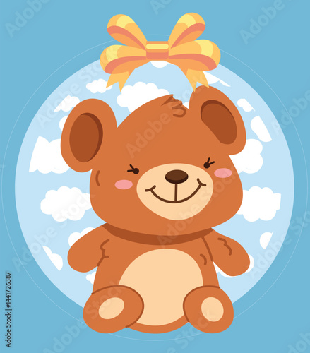 illustration of a baby bear toy, perfect for a Baby Born poster, symbolizing cuteness, warmth, and the joy of welcoming a newborn in a soft, minimalist style