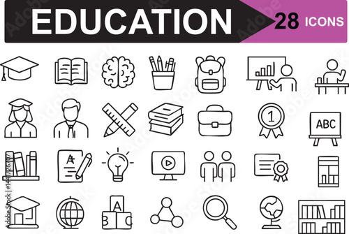Collection of Educational Vector Icons for Schools and Learning Programs