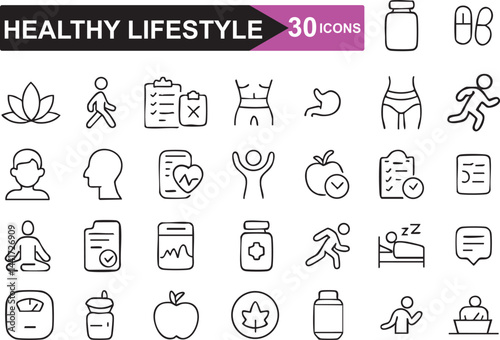 Healthy Lifestyle Icon Set Perfect for Promoting Wellness and Fitness