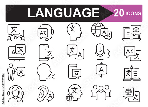 Language Icon Pack 20 Vector Icons for Translation and Communication