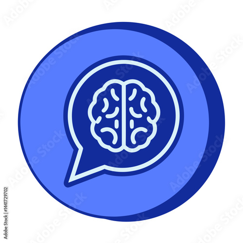 3D vector of a speech bubble with a brain icon, symbolizing AI, language processing, machine learning, and communication technologies