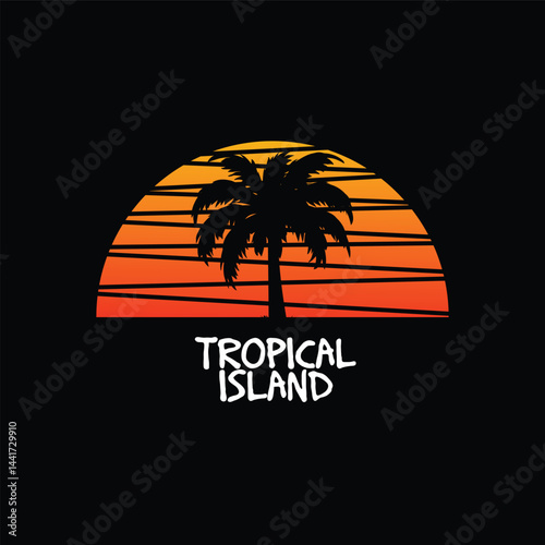 coconut trees silhoette image vector illustration for tropical island logo