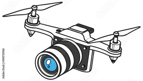 Vector illustration of a futuristic drone with camera, showcasing modern aerial photography, technology, and remote-controlled innovation