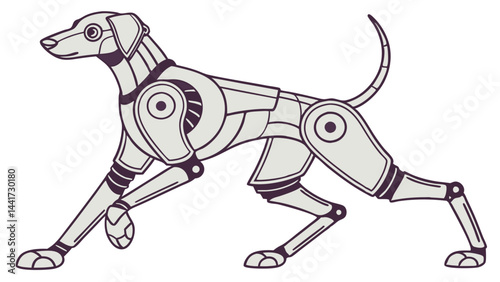 Vector illustration of a futuristic robotic dog in motion, showcasing technology innovation, AI robotics, and cybernetic pet design