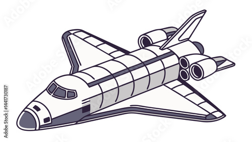 Vector of a futuristic space shuttle flying through space, symbolizing space exploration, aerospace technology, and cosmic travel