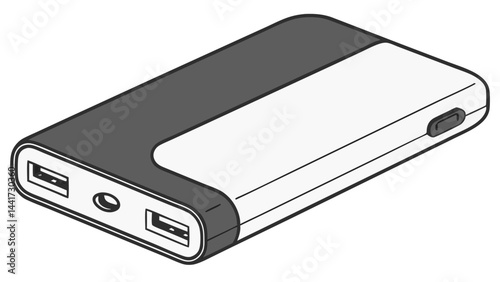 Vector of a modern slim power bank with dual charging ports, representing efficient energy backup for mobile devices and smart gadgets