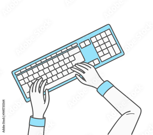 Vector illustration of holographic typing on a digital keyboard, representing futuristic technology interaction and smart data input