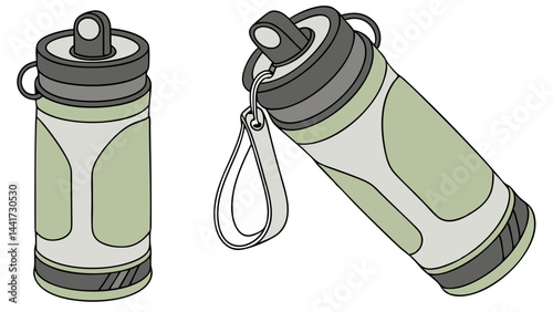 Vector illustration of eco-friendly reusable water bottles with a minimalistic and sustainable design representing green lifestyle and hydration habits
