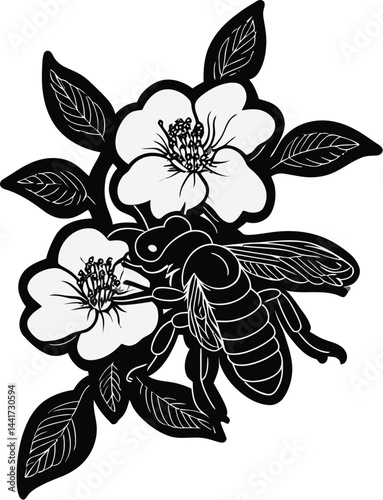 Black and white orchid flower vector art showcases the beauty of nature in a floral illustration with a spring-like design