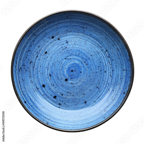 Ceramic blue plate with a textured design isolated on a transparent background highlighting its vibrant color and unique craftsmanship, blue ceramic plate isolated on transparent background