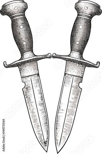 Two crossed steel swords, an ancient set of sharp metal blades, evoke medieval war