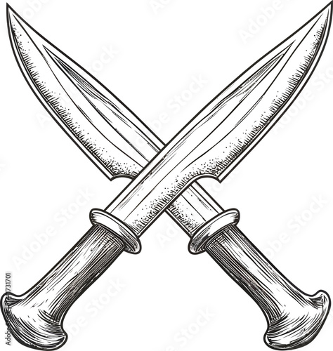 Isolated steel sword with a sharp metal blade is a weapon object on white