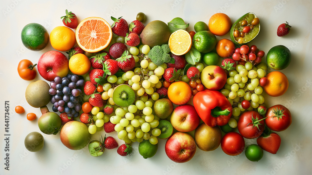 Fruit Harmony: Mixed berries, kiwi, and citrus arranged on a pale canvas