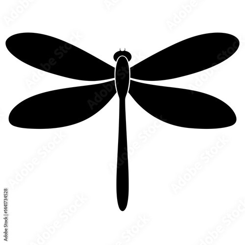 Minimalist black silhouette of a dragonfly with wide wings