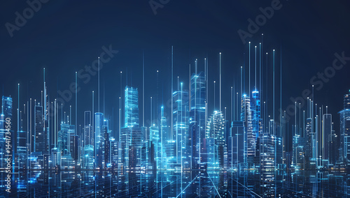 Fototapeta Naklejka Na Ścianę i Meble -  A city skyline made of digital lines and data points 1720931935 3