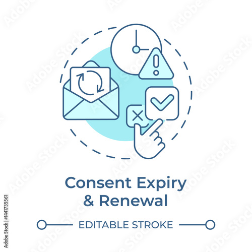 Consent expiry and renewal soft blue concept icon. No longer valid permission. Allowance lifecycle management. Round shape line illustration. Abstract idea. Graphic design. Easy to use in article