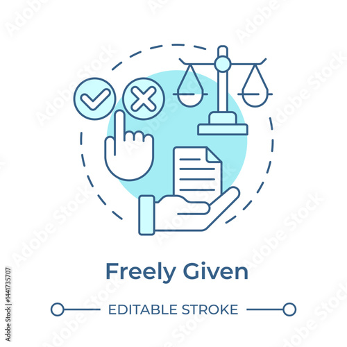 Freely given soft blue concept icon. Genuine choice of website user. Data processing. GDPR consent principle. Round shape line illustration. Abstract idea. Graphic design. Easy to use in article