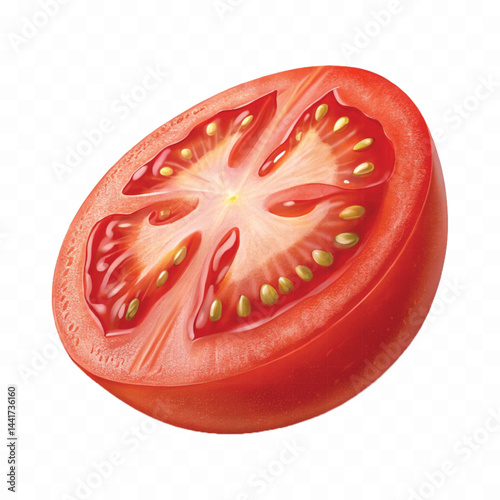 realistic 3d red tomato and slice isolated on  transparent background