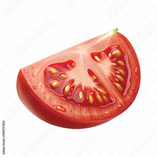 realistic 3d red tomato and slice isolated on  transparent background