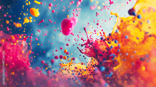 Obraz na płótnie Paint Burst: Dynamic color splatters erupting across a neutral backdrop w salonie