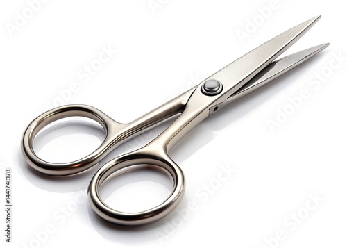 Close-Up Nail Scissors, Professional Manicure Tools, Isolated White Background, High-Resolution Image, Sharp Detail, Metal Scissors