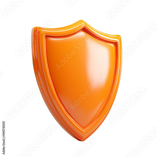 3D Render of a Glossy Orange Shield Shape on Transparent Background Ideal for Security and Protection Concepts