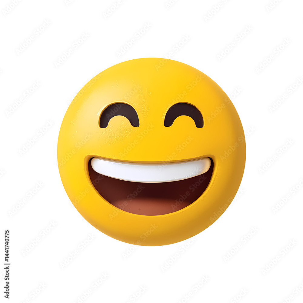 3D Render of a Happy Smiling Yellow Emoji Face with Wide Open Mouth and Closed Eyes 3D Render of a Happy Smiling Yellow Emoji Face with Wide Open Mouth and Closed Eyes