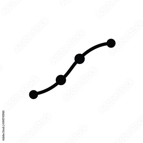 Black curved line graph with points on white background illustrative element