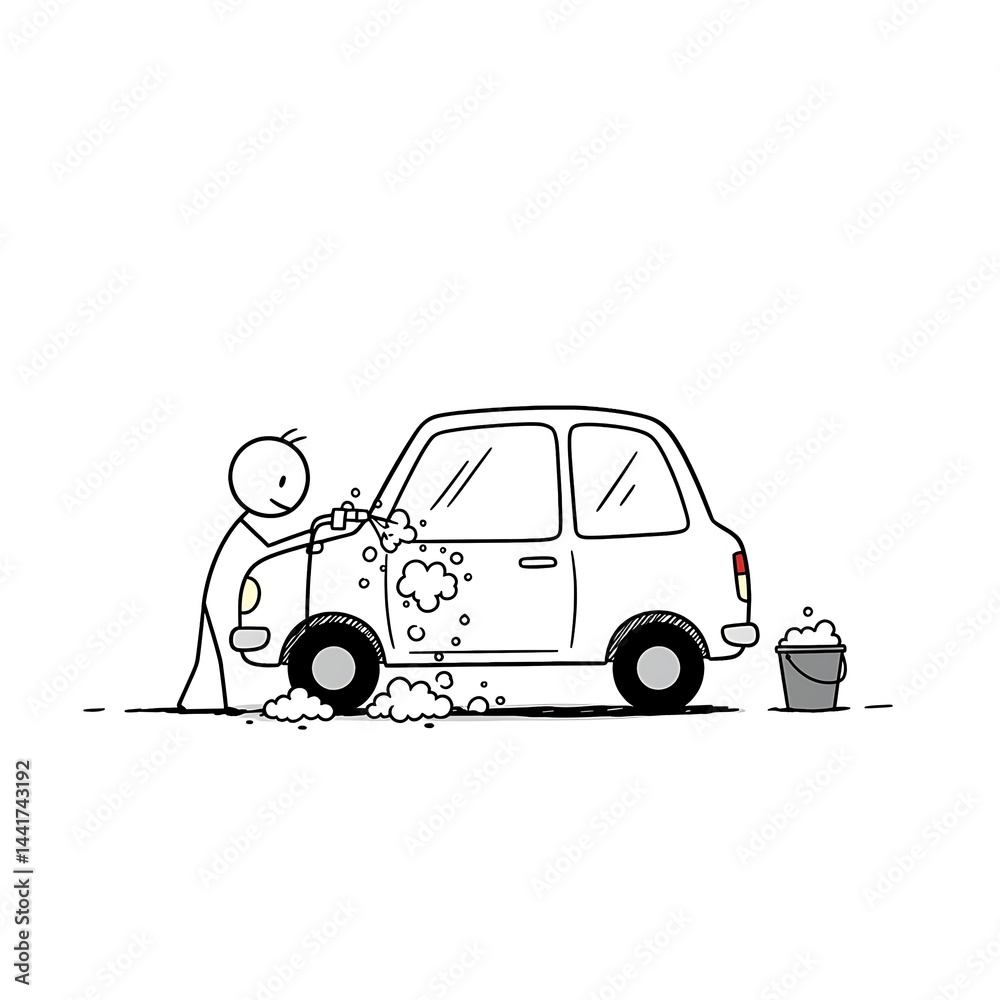 Obraz premium Stick Figure Washing a Car with Soap and Water