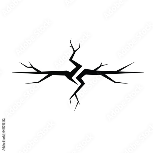 Sharp black cracks vector illustration on white surface earthquake damage concept