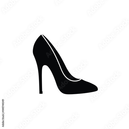 Elegant black high heel shoe vector icon isolated on white background