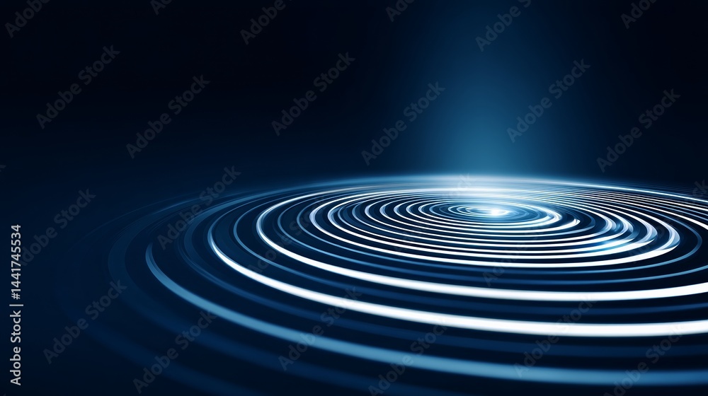 Abstract circular light pattern in gradient blue tones, symbolizing global connectivity and harmony